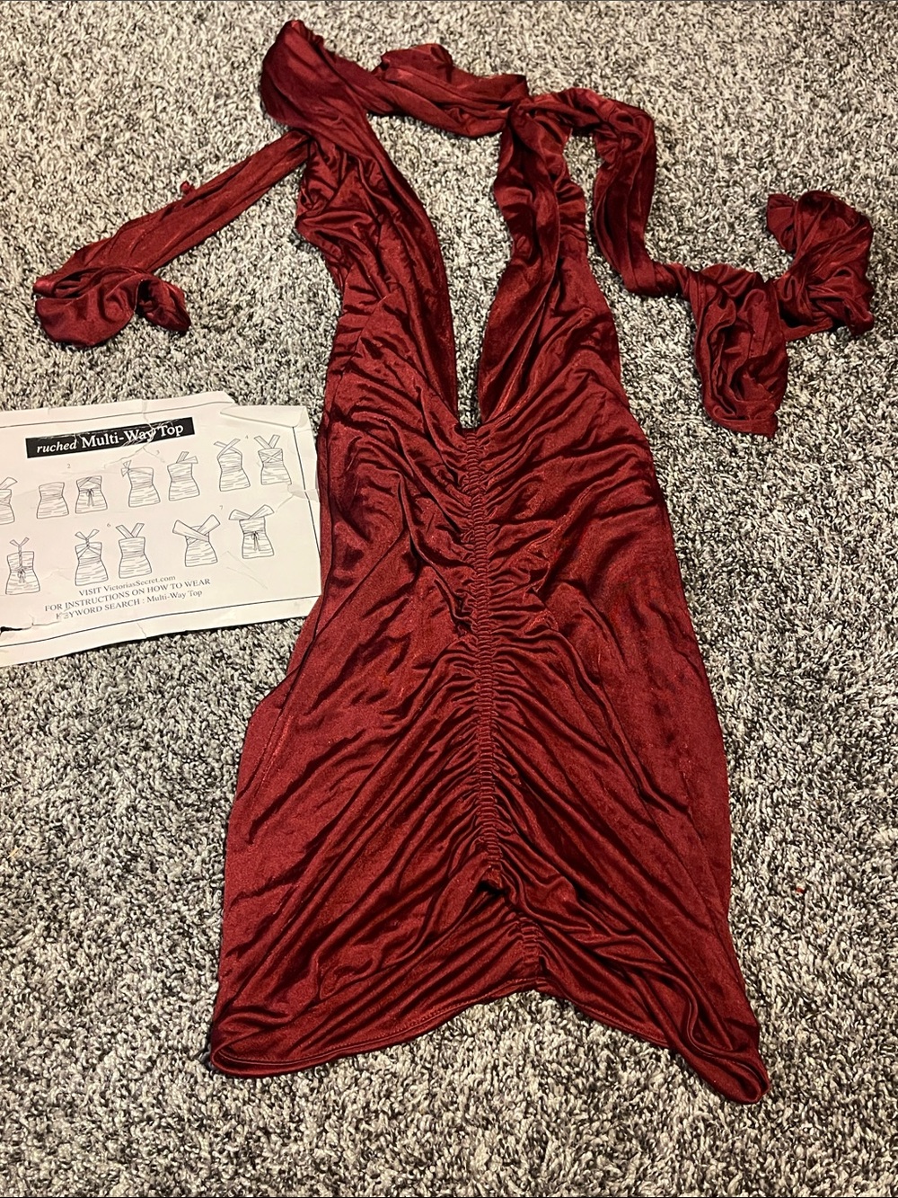 Moda International Ruched Halter Multi-Way Top in Burgundy W/ Instruction Card S